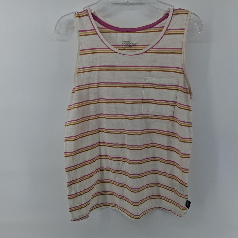 Patagonia Tank Top Unisex XS Beige Striped Pocket Organic Cotton Jersey